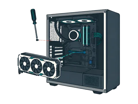 グラフィックボードをPCへ取り付けるイラスト