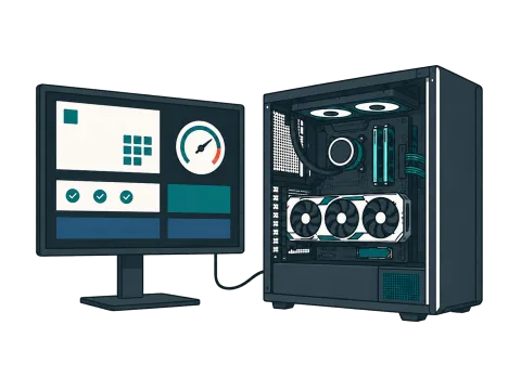 初回起動したPCで部品の状態を確認するイラスト