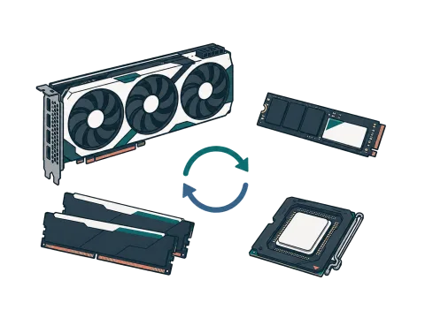 GPU、M.2 SSD、DDR5など最近の規格を確認するイラスト