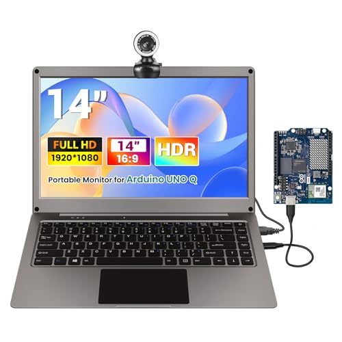 GrowCube キーボード付きポータブルモニター 14インチ 1080P FHD ラップドック CrowView Note 14インチ Arduino UNO Q用 カメラキット付き