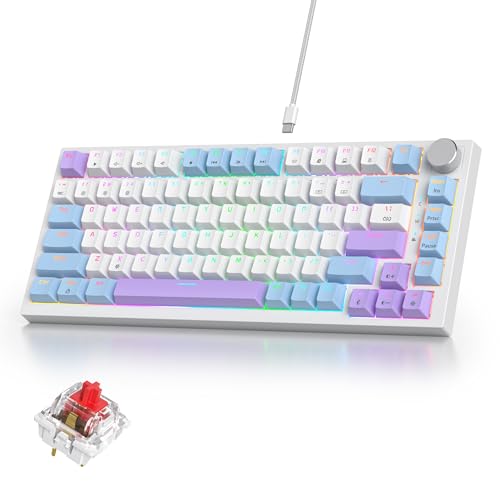 iRoboosta 75% パープル メカニカルゲーミングキーボード ホットスワップRGBとガスケットマウント付き - TKL レッドスイッチ 75% クリーミーメカニカルキーボード (82パープルホワイト)