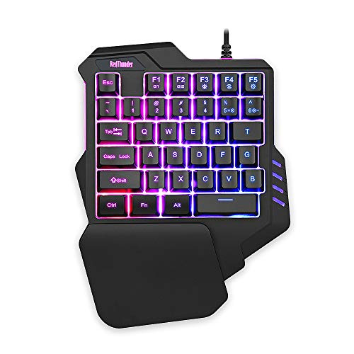 RedThunder G92片手ゲーミングキーボードRGBバックライト付きポータブルミニゲーミングキーパッド人間工学に基づいたゲームコントローラfor PC PS4 Xboxゲーマー G30