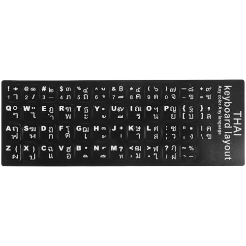 NUOLUX 黒色PVC素材のタイ語コンピューターキーボードステッカー2枚セット 擦れた文字キーの更新に最適ノートパソコンやデスクトップに対応した便利な交換用キーボードステッカー 507BH72147EP3