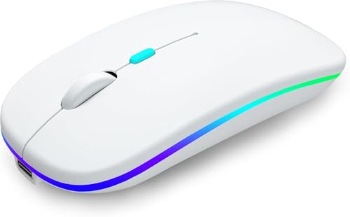 alacoo マウス 無線 ワイヤレスマウス 静音 瞬時接続 高感度 ワイヤレスマウス Bluetooth5.2 静音 3DPIモード ブルートゥース 7色ライト 光学式高感度 高精度 高耐久性 薄型軽量設計 携帯に便利な 握りやすい 簡単接続 Mac/Windows/Surface/PC/Macbookに対応 (ホワイト)