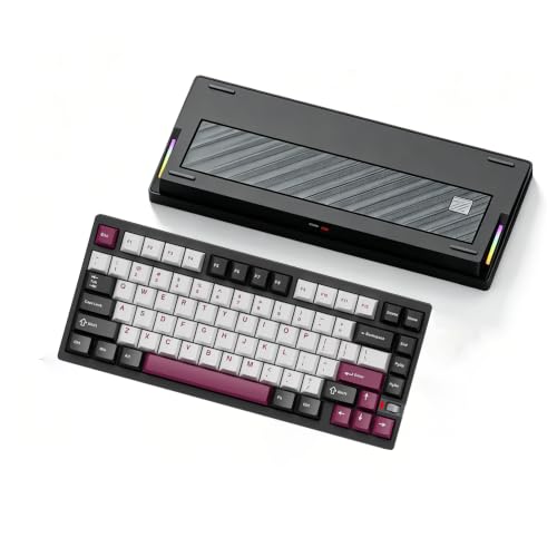 ROTISNAR WEIKAV NUT75 ゲーミングキーボード 75% 81キー ワイヤレスメカニカルキーボード CNC アルミ 有線/2.4GHz/Bluetooth ホットスワップ対応 8000Hzのポーリングレート 10000mAh大容量バッテリー RGBバックライト 磁気吸着ポゴピン ガスケット構造 五層吸音 音量ホイール Windows/Mac 対応(ブラック,HMXミルキーイエロースイッチ)