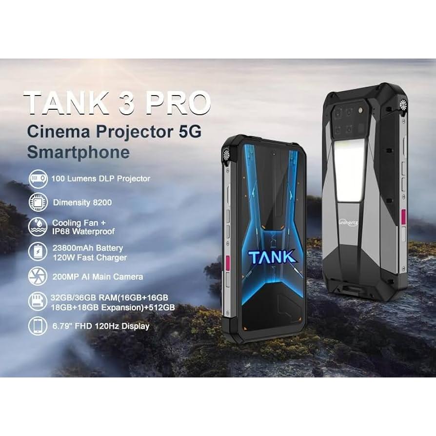 Unihertz プロジェクター搭載 タフネススマホ unihertz 8849 tank 3 pro 16GB 512GB 2億画素カメラ 100ルーメン 5G Dimensity 8200 日本語＋グーグルプレイ対応