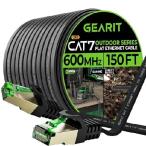 【並行輸入品】 GearIT Cat 7 屋外フラットイーサネットケーブル(150フィート、ブラック) 直接埋設定格LLDPEジャケット - 屋内 Cat7シールド FTP 600MHz 10Gbps