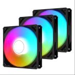 RPM 120mm PCケース 修理交換用NK12CF3-3 CPU冷却ファ 3PIN 虹色LED搭載 静音 高性能 黒い枠と黒いブレード 3本1セット 12 ボルト 4ピン 18.0 デシベル 1100 RPM