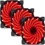 120mm PCケース 修理交換用 15R3-3 CPU冷却ファン 3ピ 1200rpm(赤い 3本 15LED) 25mm厚 14 dB 1200 毎分回転数