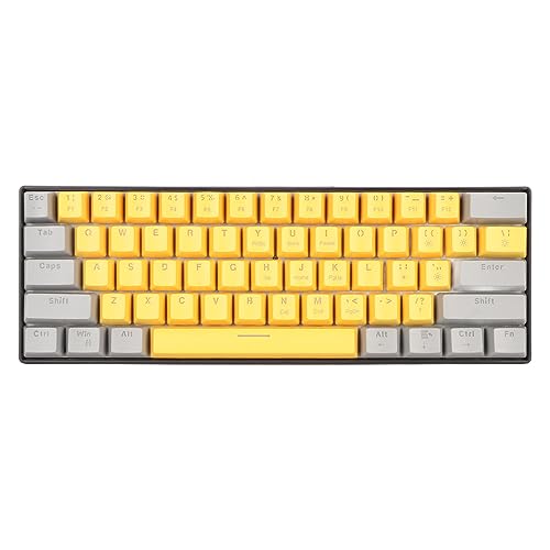Generic ミニ PC ゲーミングキーボード 61キー 静電赤軸 – コンパクト設計で省スペース、LEDバックライト付き、プラグアンドプレイ対応 (灰色がかった黄色の表面の青いスイ) YDGAL7326Y-39