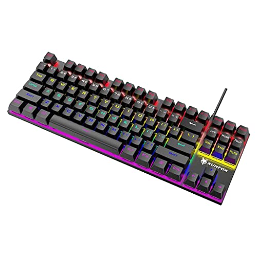 Generic ゲーミングメカニカルキーボード 87キー 青白色LEDバックライト – アンチゴースト対応 ブルーシャフト 人間工学設計 プラグアンドプレイ 対応PC/ラップトップ (ブラック) YDGEDDP92698K-65