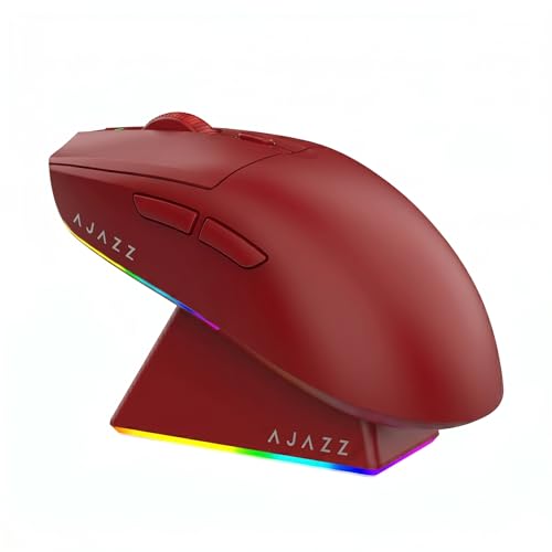AJAZZ 日本公式 国内正規品 AJ139 V2 MC ゲーミングマウス トライモード 2.4Ghz/ BT/有線 PAW3311センサー 1000Hzポーリングレート 12000DPI マウス本体及びマグネット充電ドックRGBライト付き 66g軽量 500mAh大容量バッテリー Windows/Mac/Android対応 ゲーム オフィスに最適 (赤)