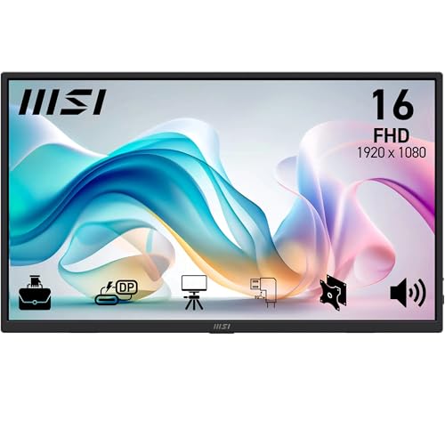 MSI PRO MP165DE E6 ポータブルモニター 15.6インチ FHD 1920 x 1080 IPS 60Hz 4ms アイケア スピーカー/マイク内蔵 HDMI 2.0b USB C (15WPD) Vesa Mount ブラック