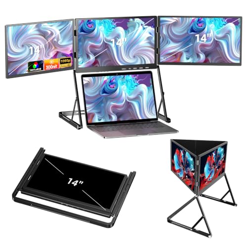 SIBOLAN 14インチノートパソコンスクリーンエクステンダー、クアッドモニター FHD 1080P HDR ポータブルトリプルモニター 11~17.3インチのノートパソコン用、フルアルミニウムIPS折りたたみ式ディスプレイ、360度回転、USB-C&HDMI(ドライブが必要) S3-14BCP3J