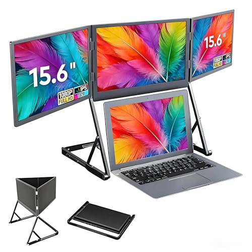 KPOUYYDS 15.6インチ ノートパソコン スクリーン エクステンダー モニター ポータブル 360°回転調節可能な視野角のトリプルモニター 3つのスクリーンにケーブル1本 FHD 1080P IPS ノートパソコンエクステンダー Wins/Mac対応 gb7ji-974418