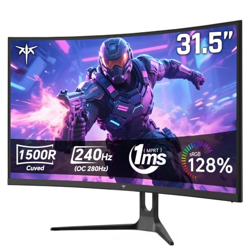 KTC 32インチカーブ240Hzゲーミングモニター、280Hz(OC) PCコンピュータモニター1080P FHD、1500Rカーブ、1MS MPRT、アダプティブ同期、128%sRGB、3500:1、HDRローブルーライト、傾斜可能VESAマウント、H32C5