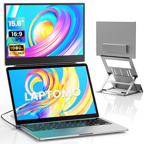 Laptomo Z1 デュアルモニター 15.6インチ モバイルディスプレイ IPS FHD 1080P ノートパソコン用モニター折りたたみ 、ポータブルモニタ拡張 軽量に USB-C/HDMIポート付き、対応 Windows/Mac/Android/Switch 持ち運び (15.6インチ1画面)