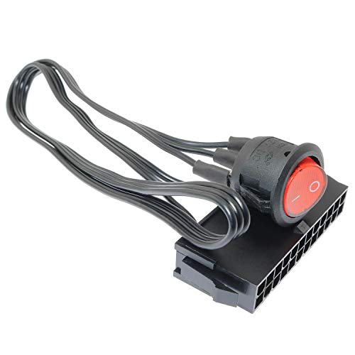SQXBK 24ピンメスATX PSU電源スターター オン/オフスイッチ ジャンパーブリッジ 編組ケーブルとレッドライト付き ATXPSSSJB-1-RE