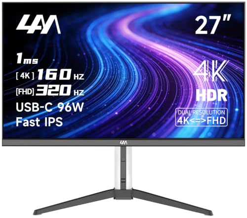 4AM 4X27U2 デュアル解像度 ゲーミングモニター 27インチ 4K IPS 160Hz 1ms PS5対応 USB-C 96W給電 HDMI2.1