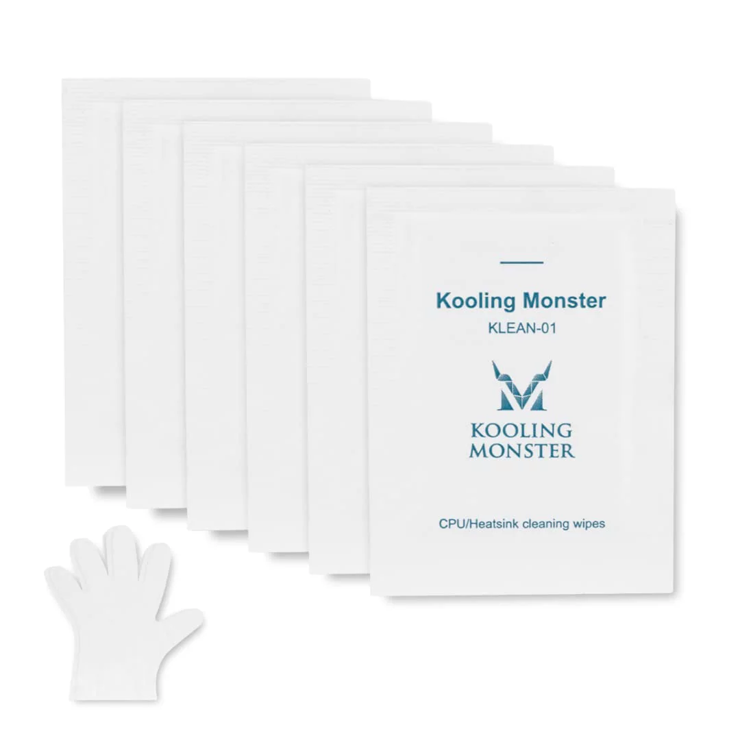 【送料無料】Kooling Monster KLEAN-01, 放熱グリス除去 (手袋付き)12 x 15 cm, 熱伝導混合物クリーニングワイプ、グリスクリーナーキット (20 個)