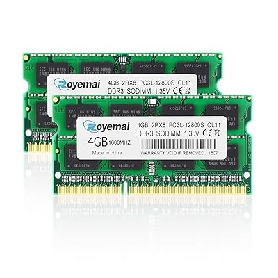 Royemai 8GB 12800 PC3L 12800S 1600 SO-DIMM RAM 2x4GB DDR3L 1,600MHz PC3 1.35V CL11 2Rx8 ノンECCメモリ アンバッファード メモリモジュール ノートパソコン/ノー