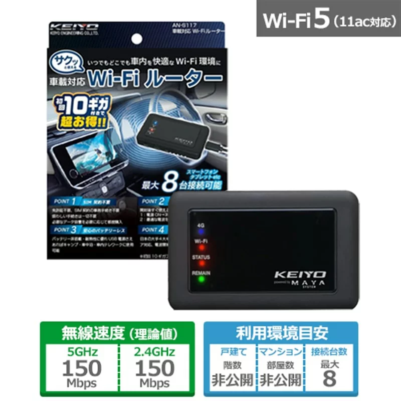 KEIYO サクッと使える車載対応Wi-Fiルーター AN-S117