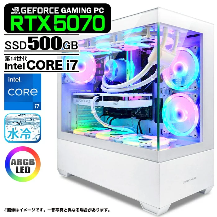 PASOUL Core i7-14700F 16GB RTX 5070 500GB ゲーミングPC GP-V3 ホワイト ピラーレス GeForce