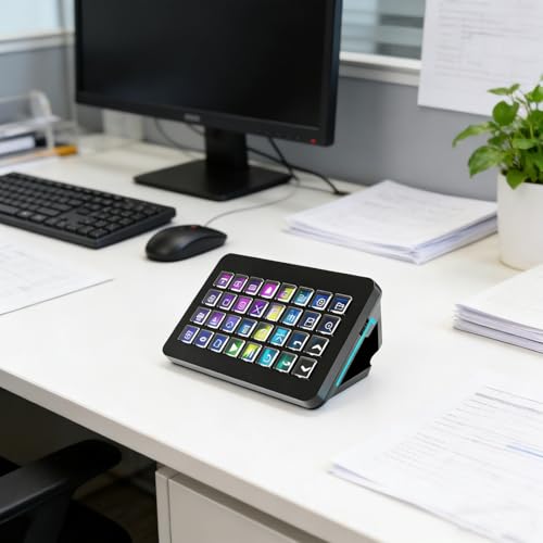 Netbiio キーパッド ポータブル 32 個のカスタマイズ可能なマクロ キーボード、Streamdeck コントロール用のビジュアル コンソール付きビデオ編集キーボード