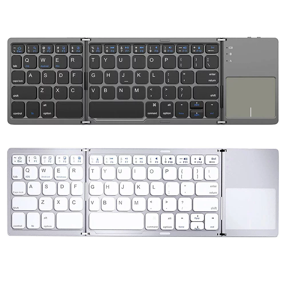キーボード Bluetooth キーボード 3つ折り 折りたたみ 無線 ワイヤレスキーボード タッチパッド搭載 小型 ミニキーボード PC スマホ タブレット アクセサリー 周辺機器 Windows Android iOS Mac 対応 ◇ALW-B033PLUS【メール便】 | ポータブル 持ち運び Bluetoothキーボード 充電式