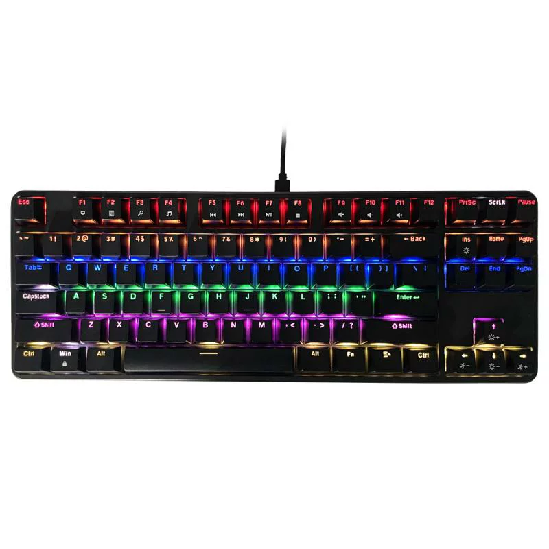 キーボード メンズ レディース 87 キー メカニカル メタル 有線 RGB 黒 イエロー軸 ゲーム オフィス 軽量 355x125x35mm 1.5m