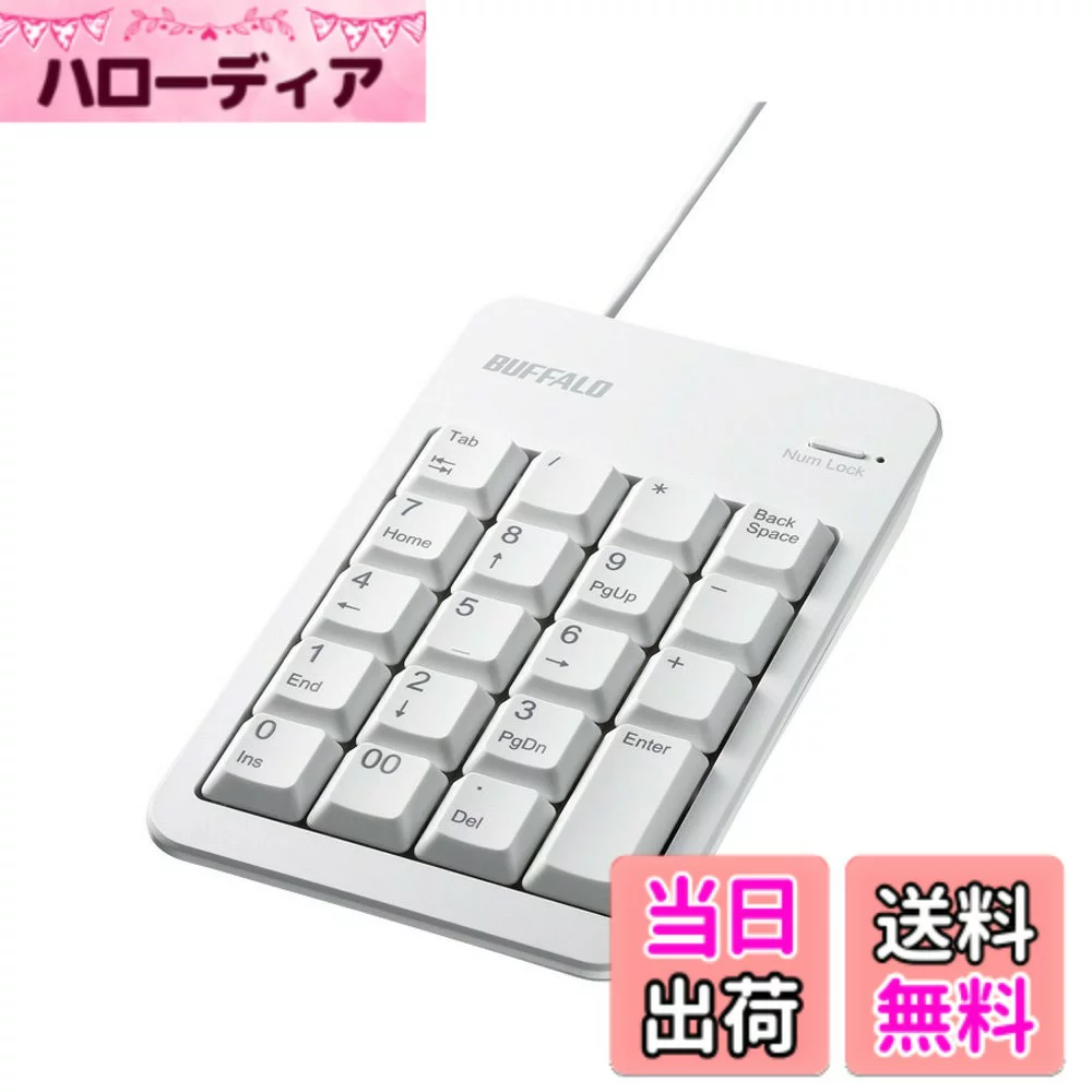 バッファロー 【送料無料】バッファロー BUFFALO 有線テンキーボードTabキーUSBハブ付き ホワイト BSTKH100WH