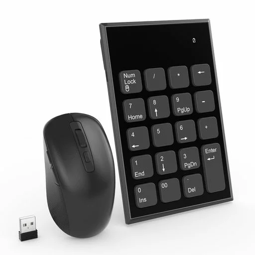 ワイヤレステンキーマウスセット、19キー2.4G数字入力キーパッド&800/1200/1600DPI小型持ち運びUSB接続無線セット-ただ一つのUSBポートで接続可能