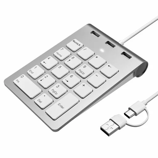 有線薄型テンキー18キーテンキーボードパンタグラフType-C/USBAミニキーボードハブ3つのUSB2.0ポート装備片手デバイス外部PC/Laptop/Windows/iOS/Android/Mac対応多機能ナンバーパッド