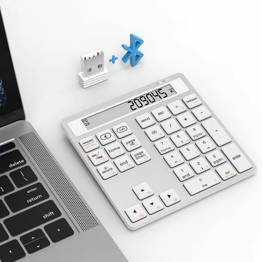 テンキーBluetooth/2.4Gワイヤレス数字キーボードテンキー電卓超薄型ポータブルディスプレイ電卓付きブルートゥースナンバーパッド34キーmacテンキー片手デバイスWindows/iOS/Android対応
