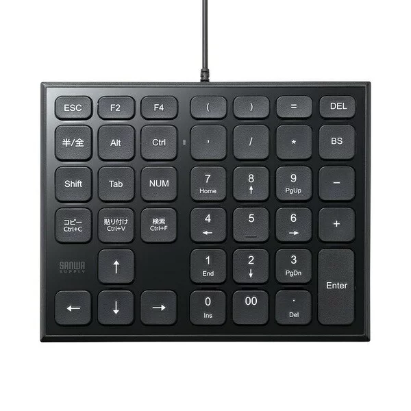 サンワサプライ NT-27UBK テンキー 有線 USB A接続 静音 Excel ショートカット パンタグラフ チルトスタンド搭載 ドライバ不要 39キー ブラック
