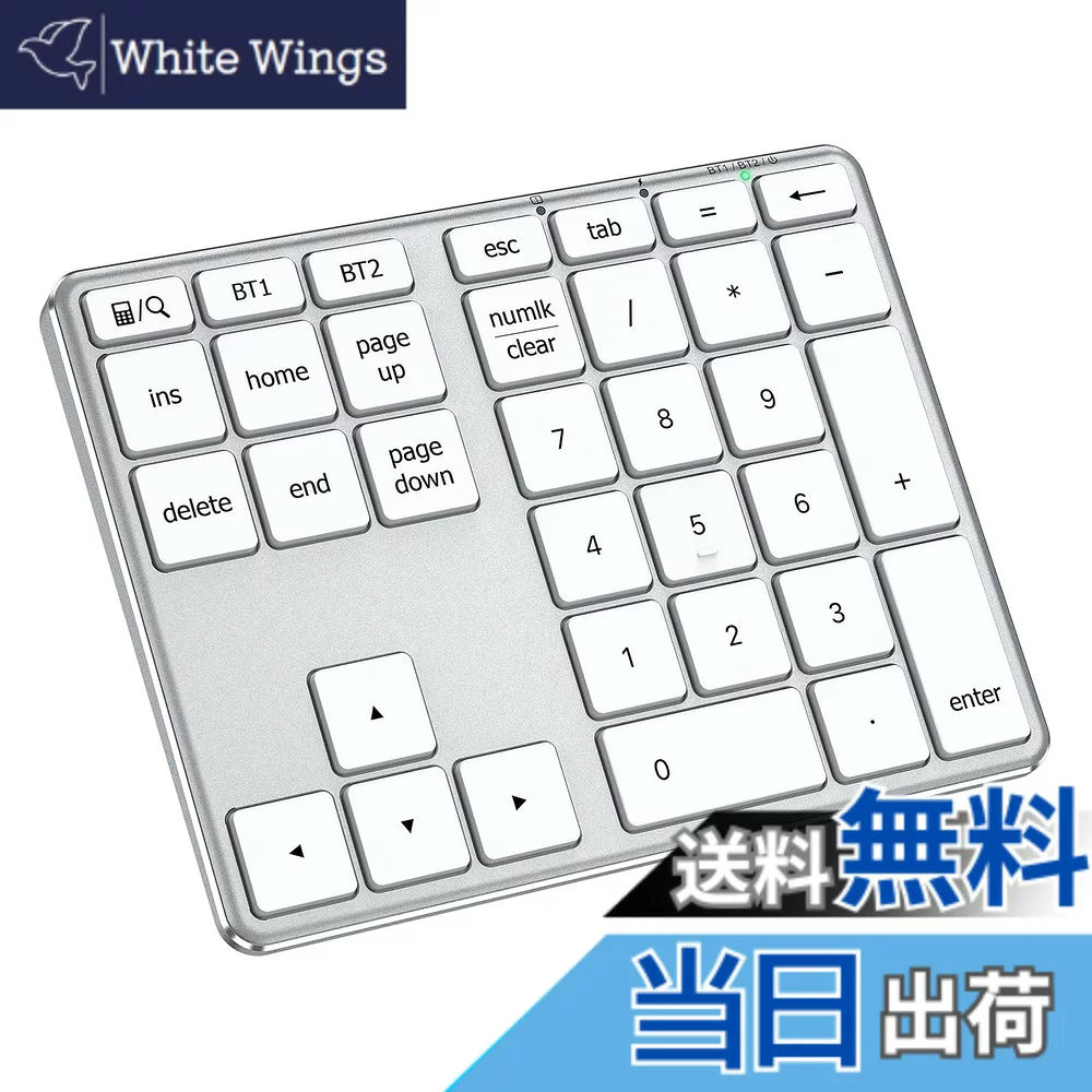 iClever 【送料無料】iClever テンキー Bluetooth ワイヤレス 数字 キーボード パンタグラフ式 Type-C充電 超薄型 金属構造 numlock連動 2台まで接続可能 ブルートゥース ナンバーパッド 34キー mac テンキー 片手デバイス Windows/iOS/Android 対応 IC-KP10 (銀白)