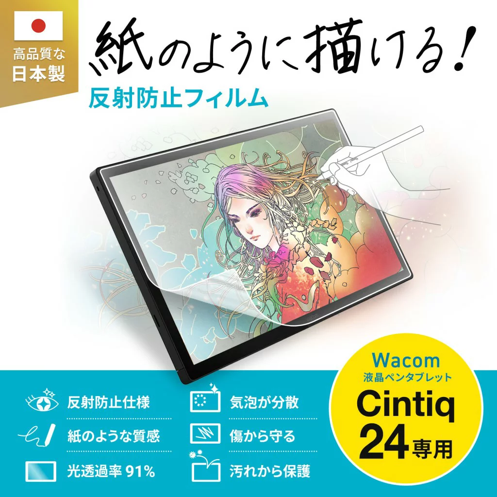SANWA SUPPLY サンワサプライ LCD-WC24P Wacom Cintiq 24 対応 紙のような描き心地 ペーパータイプ 反射防止 アンチグレア 液晶保護 気泡