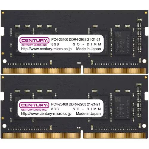 センチュリーマイクロ CB8GX2-SOD4U2933H ノートPC用 PC4-23400/DDR4-2933 16GB kit（8GB×2枚組） 260pin Unbuffered_Non-ECC_SO-DIMM 1.2v 日本製 1rank