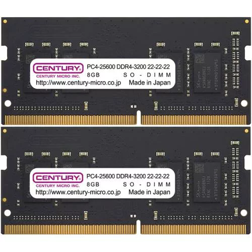センチュリーマイクロ CB8GX2-SOD4U3200H ノートPC用 PC4-25600/DDR4-3200 16GB kit（8GB×2枚組） 260pin Unbuffered_Non-ECC_SO-DIMM 1.2v 日本製 1rank