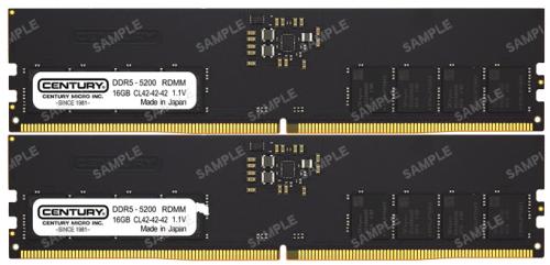 センチュリーマイクロ CB16GX2-D5RE520281 サーバー用 PC5-41600/DDR5-5200 288pin Registered_ECC_DIMM 1Rank x8 1.1v 32GB kit（16GB×2枚） 日本製