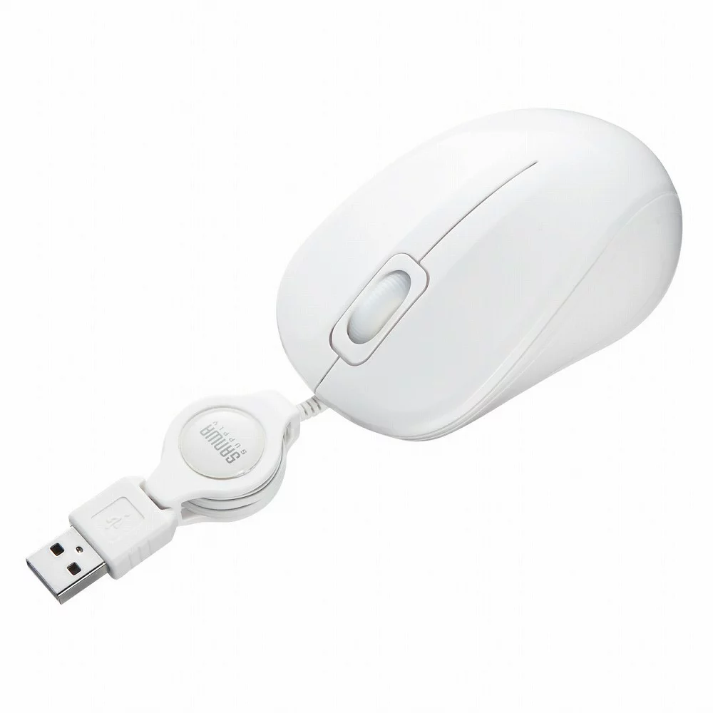 SANWA SUPPLY SANWASUPPLY サンワサプライ MA-MBSK315W 抗菌・静音有線巻取りブルーLEDマウス(MA-MBSK315W)