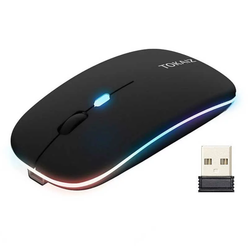 マウス TOKAIZ ワイヤレスマウス 充電式 静音 薄型 7色LED 2.4GHz 3段階DPI 1800dpi 無線マウス ［無線(ワイヤレス) / 3ボタン］ ブラック TM-002k
