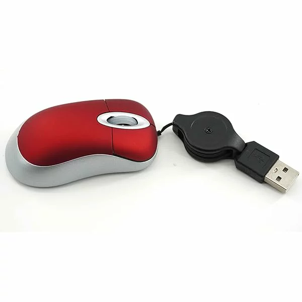 マウス 【送料無料】超小型マウス USB有線 3ボタン 格納式 伸縮マウス ケーブル収納型 光学式 USB巻き取り式 小型 ミニ Sサイズ リール付き 小さい 子供 携帯用 PCノートパソコン/コンピュータ対応 レッド