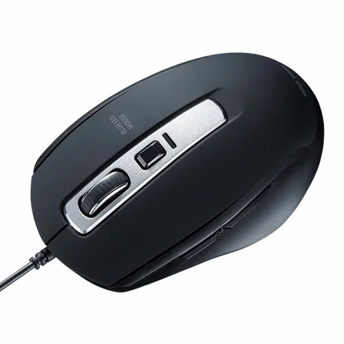 マウス 有線マウス 静音 ブルーLED 5ボタン 戻る/進むボタン搭載 ブラック