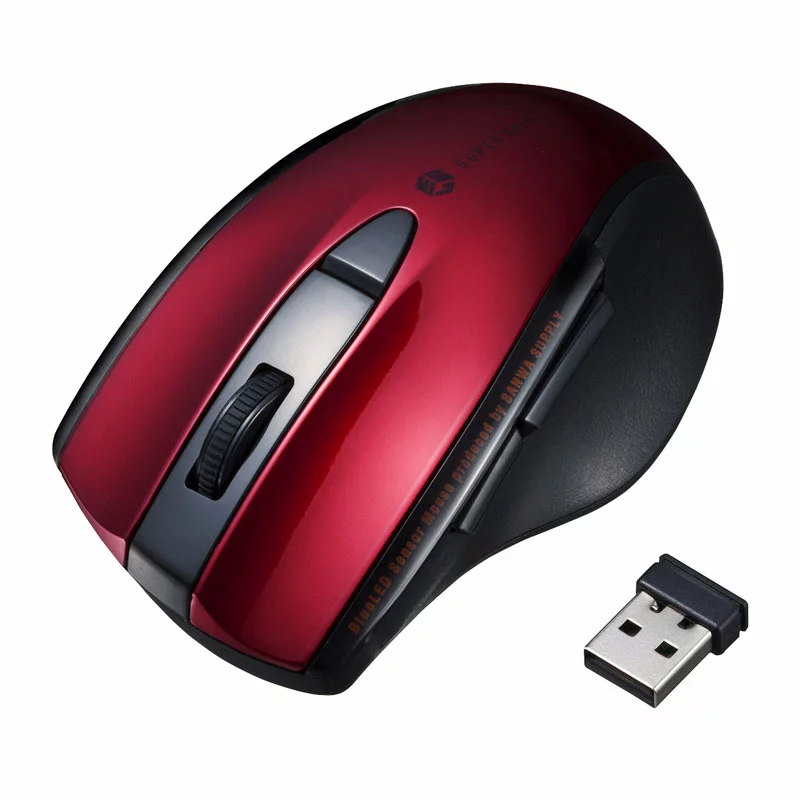 SANWA SUPPLY ワイヤレスマウス 静音 ブルーLED 5ボタン(戻る・進むボタン) 中型 レッド MA-WBL166R