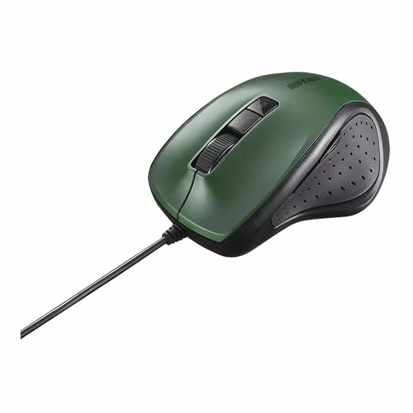 バッファロー BUFFALO 有線 BlueLED 静音 5ボタンマウス グリーン BSMBU308GR