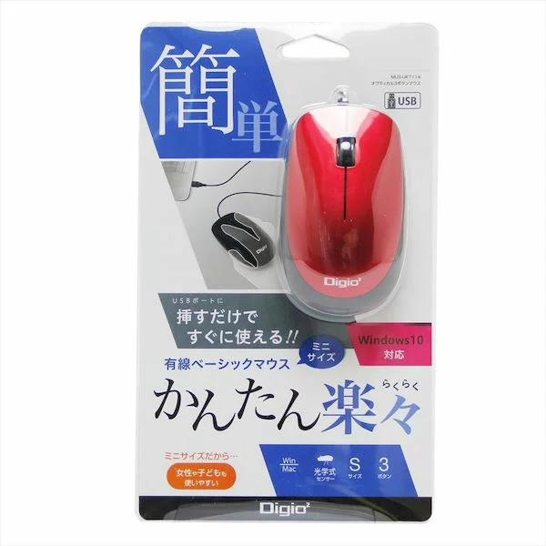 ナカバヤシ MUS-UKT114R 有線3ボタン光学式マウス／レッド MUSUKT114R