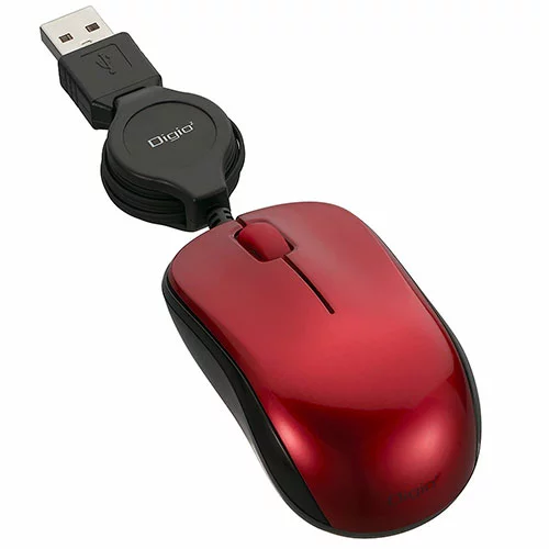 ナカバヤシ Digio2 マウス 小型 巻取 有線 3ボタン BlueLED レッド MUS-UKT166R