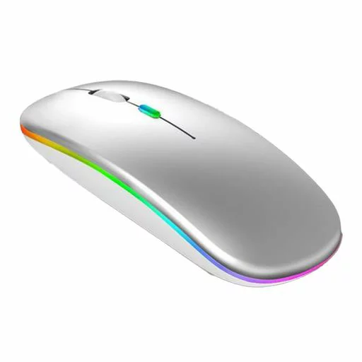 マウス ワイヤレス 超薄型 充電式 無線 静音 3段階dpi切替 省電力 7色ライト 2.4GHz光学式 ワイヤレスマウス (銀)