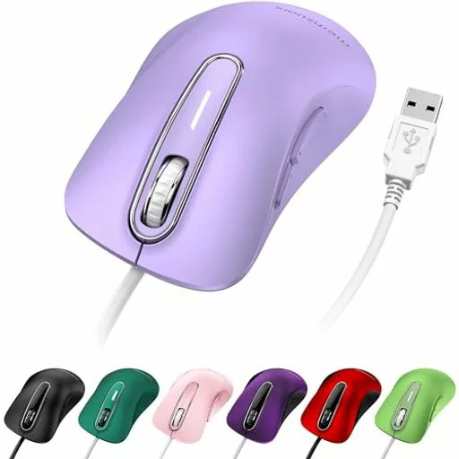 QAF 有線マウス USB 1400DPI 光学式 5 ボタン 人間工学設計 1.5m ケーブル ノート PC MacBook対応 Windows Mac Linux など複数OS対応 (ライトラベンダー)